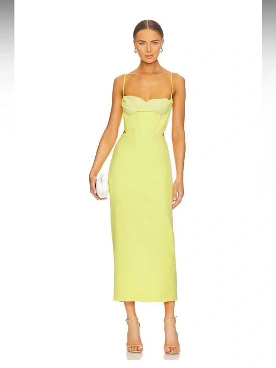 Bardot Lemon Yellow Satin Corset Maxi Dress - Picture 2 of 10